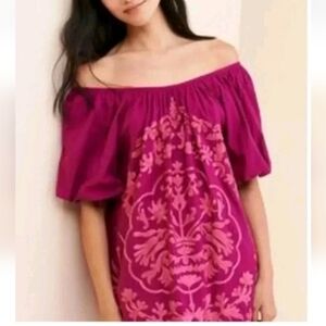 Fiona Embroidered Purple Mini Dress Women's Sz Medium Euc